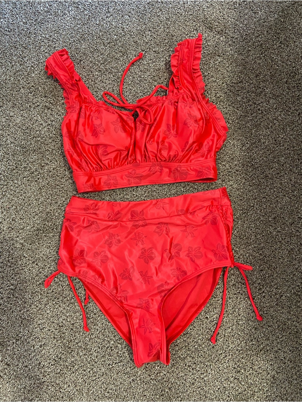 Brand New Red Floral Two-Piece Bikini Set